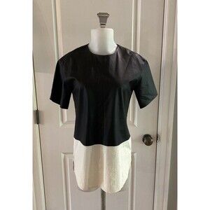 T ALEXANDER WANG Black White Leather Short Sleeve Top Women's- Size 4‎
